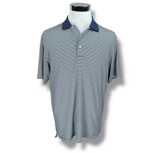 Peter Millar Summer Comfort Polo Shirt Mens Large Blue White Stripe Golf Stretch